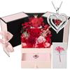 Touloube Rosa Eterna Regalo Donna, Rosa Stabilizzata con Collana e Orso di Muschio, Preservada Fiori Confezione Regalo per la Festa Della Mamma, Natale, Compleanno, San Valentino per Fidanzata,Moglie,Nonna