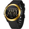 BIEWO Orologio sportivo digitale da uomo - Orologio militare impermeabile - Grande quadrante - Stile casual e luminoso - Cronometro, Nero/dorato, Bracciale