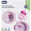 Chicco Set Composto da Tazza Training Cup, Primo Cucchiaio, Piatto Pappa Calda, Facile, Età 6 Mesi +, Rosa, Versione per Bimba