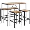 AC Design Furniture Elvin - Tavolo rettangolare da bar in legno di quercia grezzo e melammina, struttura nera opaca, 120 x 60 x 105 cm