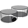 KARE Design tavolo da divano Wire Double Set da 2, nero, rotono, diametro 70 cm e 60 cm, vetro/acciaio, soggiorno, lounge, sala d`attesa, 34x70x70 cm