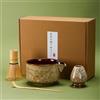 DiDiBirDi Matcha Set da tè 4 pezzi in ceramica, ciotola giapponese Matcha, frusta Matcha (Chasen), pala (Chashaku), supporto per frusta (marrone)