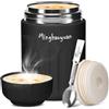 minghaoyuan Contenitore termico per cibo, 600 ml, in acciaio inox, con cucchiaio, 100% a prova di perdite, contenitore per alimenti, mueslicup o porridge per bambini, colore: nero