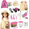 AMFUN 25 Pezzi Kit Esploratore da Esterno per Bambini, Binocolo Giocattolo per Bambini, Lente d'Ingrandimento, Torcia, Zaino (Rosa)