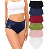 Levao Mutande Donna Cotone Vita Alta Biancheria Sexy Pizzo Mutanda Mutandine Intimo Morbido e Confortevole Elasticizzata Hipster Pacco da 6