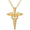 U7 Collana Uomo Caduceo Hermès,Ciondolo Simbolo di Medico, 2 Serpenti Manganello con Ali, Catena Regolabile, Collana Caduceo Acciaio Inossidabile Placcato Oro 18K - Regalo Natale Compleanno