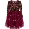 Freebily Vestito Cerimonia Bambina Invernale Maniche Lunghe Top Paillettes Tutu Bimba con Fascia Principessa Abito Elegante Lungo da Battesimo Matrimonio Sposa Compleanno Rosso D 5-6 Anni