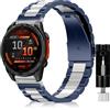 SeNool QuickFit 26mm Cinturino Compatibile con Garmin Enduro 3/Fenix 8 51mm/tactix 7 Amoled/Fenix 7X Pro Solar/Fenix 7X, Metallo Bracciale Compatibile con Garmin Fenix 6X GPS/Fenix 5X GPS -Argento Blu