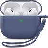 MyGadget Custodia in Silicone per AirPods Pro 2a Generazione [ 2022 ] - [ Compatibile con Qi ] con Braccialetto in Silicone - Custodia Protettiva Morbida - Blu Scuro