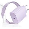 Kndaa 20W Caricatore per iPhone USB C Rapido Caricabatterie con Cavo USB-C Lighting 2M, PD3.0 Tipo C Adattatore Spina Alimentatore per iPhone 14/14 Plus/14 Pro/14 Pro Max /13/12/11/XS/XR/X/SE - Viola