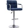 vidaXL Sgabello da Bar Elegante Imbottito con Braccioli Sedia Alta Salotto Angolo Cucina Telaio in Acciaio Cromato Blu in Tessuto