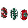 Bling Jewelry Natale Holiday Red Green Flower Banda Mescolare Cristallo Set Di Tre .925 Argento Pendenti Goccia Charm Bead Adatto Bracciale Charm Europeo Per Le Donne Adolescenti