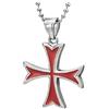 COOLSTEELANDBEYOND Croce Collana Pendente con Rosso Smalto, Uomo Donna Croce Ciondolo, Acciaio Inossidabile, Palla Catena 75CM