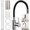 YAMAIDUO Rubinetto Lavello Cucina, Miscelatore Cucina Girevole 360° in Acciaio Inox con Beccuccio Flessibile, Monocomando Rubinetto Cucina Alta Pressione con Tubi Flessibili per Acqua Fredda e Calda