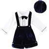 dPois Bimbo Neonato Completini Gentiluomo Abbigliamento Set Camicia Maniche Lunghe con Papillon + Pantaloncini in Velluto + Berretti Abito da Gentleman Cerimonia Battesimo Nozze Blu Scuro 6-9 Mesi