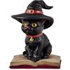DRW Figura Gatto Stregone su un Libro in Resina Dipinto a Mano 8x11 cm