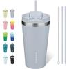 BJPKPK Bicchiere termico da 510 ml, in acciaio inox, con coperchio e cannuccia, da viaggio, per caffè e caffè, per donne e uomini, blu moderno