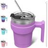 BJPKPK Bicchiere termico con manico da 295 ml, con coperchio e cannuccia, tazza da viaggio in acciaio inox, tazze da caffè, lavanda