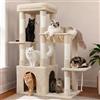 Heybly Tiragraffi per Gatti, 120cm Torre Alta Interna per Gatti Adulti, con Ampia Base e Casa Appartamento, Mobili Morbidi Multilivello con Graffiatoio, Amaca, Pallina da Gioco, Beige HCT026M