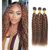 Weeybay Curly Wave Human Hair Bundles Capelli Veri Tessitura Highlight Brown P4/30 Color Capelli Naturali Umani Donna Human Hair Extensions Double Weft Weave 50g/Piece 30 32 34 Inch