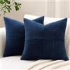 Sungeek 2 Pezzi Federe Cuscini 60x60 in Morbido Velluto a Coste, Fodere per Cuscini Decorativi con Motivo a Strisce e Patchwork Croce Copricuscini Cuscino per Divano Letto Soggiorno, Blu Navy