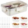 Pmueuff Scatola per Snack con Coperchio, Piatto Snack con 4 Scomparti, con 5 Forchette in Acciaio Inox, Scatola con Scomparti Nack Box con Coperchio, Noci, Frutta, Verdura