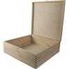 WooDeeDoo Grande scatola quadrata profonda in legno | 40 x 40 x 13,5 cm | coperchio e chiusura | scatola regalo souvenir | Pin decorativo non verniciato