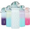 BJPKPK Bottiglia d'acqua isolata da 18 once in acciaio inox con cannuccia e maniglia per il trasporto a doppia parete thermos in metallo, leopardo azzurro