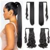 XFSRG 2 Pezzi Coda Capelli Finti Clip Extension Lisci Ricci Ponytail Wrap around Naturali Lunghi Facile Applicazione Acconciatura Quotidiana