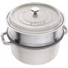STAUB CASSERUOLA COCOTTE TONDA CM 24 TARTUFO BIANCO CON CESTELLO CUOCIVAPORE 1009753