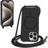 FMPCUON FNPCUON Cover Magnetica Silicone per iPhone 16 Pro Max con Cordino,Compatibile con MagSafe,Custodia con Laccio Collana Tracolla Collo Sottile TPU Antiurto Protettiva Case con Corda.Nero