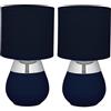 Relaxdays Lampada da Tavolo, Set da 2 Abat Jour in Tessuto e Ferro, E14, HxD: 32x18 cm, Luce Comodino Letto, Blu Argento