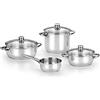MONIX Optima | Batteria di 7 Pezzi Acciaio inox 18/10 Adatta per Ogni tipo di Cucina e Induzione: Pentola 20 cm Casseruola 20 e 24 cm Vetro e casseruola a un manico 16 cm senza coperchio