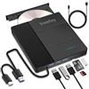 Vemfay Lettore CD Esterno per PC Portatile, Lettore DVD Esterno per PC, USB 3.0 Type-C Lettore di Schede SD/TF Masterizzatore DVD Esterno, Lettore di Unità per Win11/10/8/7/XP, Linux, Mac OS, Vista