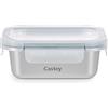 Castey - Contenitore rettangolare in acciaio inox, chiusura ermetica con coperchio, per la conservazione degli alimenti, coperchio senza BPA, design anti-goccia, lavabile in lavastoviglie (C-A420)