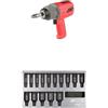 Ingersoll-Rand 2236QTIMAX-R DXS2 Avvitatore ad Impulsi Pneumatico, Silenzioso, 2034 Nm, Titanio, Anello a Frizione, Rosso + DXS2 Set bussole a percussione metrica profonda, 15 pezzi