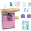 Barbie Mobilier HJV34 - Cofanetto interno per bambole con lavastoviglie, stoviglie e accessori