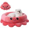 Jiupety Simpatico lettino calmante per cani di taglia media e piccola, letto per cani a forma di polipo, rosa, rosso, boho, rotondo, con cuscino rimovibile