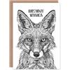Artery8 Mystical Fox Black White Tribal Folk Art Wishes Blank For Him Or Her Art Birthday Card
