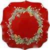 BRANDANI Carol Piatto da Portata Quadrato 24x24cm Rosso Porcellana Tavola di Natale
