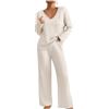 HAOLEI Pigiama Donna Invernale Due Pezzi Manica Lunga Pantaloni Lunghi Casual Scollo a V Top Elastico in Vita Pantaloni A Gamba Larga con Tasca Completi Tuta Abbigliamento Comodo Casual per La Casa