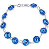 Bling Jewelry Braccialetto Amuleto di Protezione Portafortuna con Perline di Vetro Traslucido Turco Occhio di Malocchio per Donne e Adolescenti in Argento Sterling .925 Blu 7,5 Pollici
