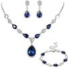 Clearine Set Gioielli Sposa Cristallo a Goccia Y-Collana Tennis Braccialetto Ciondola Gli Orecchini Zaffiro Colore Argento-Fondo