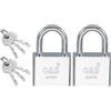 PATIKIL 2 Pezzi Lucchetto A Doppia Mandata 40mm 1-9/16 Per Porte Argento | Con Archetto Rinforzato, Acciaio Inossidabile, Con Chiavi Diverse, Interne Esterne