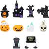 Goktvai 10 Pz Miniature Halloween, Mini Statuette Halloween Resina Piccola Zucca Candela Teschio Castello Albero Statua a Forma di Lapide Piccola Decorazione Spettrale per Casa Delle Bambole