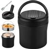 PORFOYO 1.2L Contenitore Termico Per Alimenti Caldi, Lunch Box Con Cucchiaio Pieghevole, Contenitore Termico Di Acciaio Inossidabile, Lunch Box Termico Per Zuppa, Porridge, Riso, Frutta,Senza Bpa(Nero)