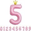 Alaoo Palloncino Numero, Palloncino Numero 5 D'rosa, 40 Pollici Palloncini con Numeri di Compleanno con Corona, Gonfiabili Elio o Aria, Decorazione per Compleanno, Festa, Anniversario