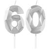 mciskin Candele in argento per 60° compleanno, decorazioni per 60° compleanno, per donne e uomini, candele 3D numero 60 per torta, decorazioni per torte per feste di compleanno, matrimoni, anniversari