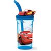 p:os 26529 - Tazza per bambini con cannuccia e coperchio, con personaggio 3D Disney Pixar Cars, circa 360 ml, in plastica to-go, senza BPA e ftalati