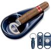 CIGARLOONG Set di posacenere e tagliasigari. Posacenere in ceramica con tagliasigari a V, tagliasigari a ghigliottina e punzone per sigari. Un set di accessori per sigari, regalo per uomini (Blu)
